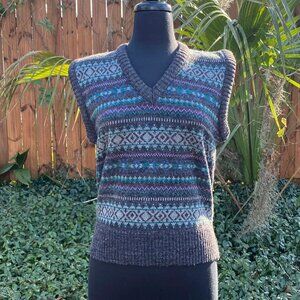 Vintage Van Heusen Unisex Woolblend Fair Isle Sweater Vest Medium Preppy Academi